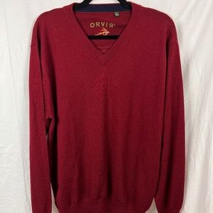 Orvis Merino Wool V-Neck Long-Sleeved Sweater Red XL